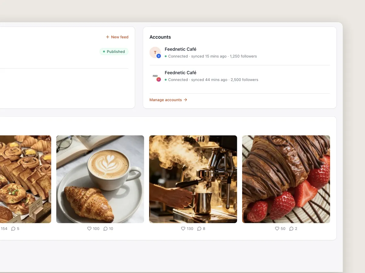 Dashboard showing connected accounts and their sync status